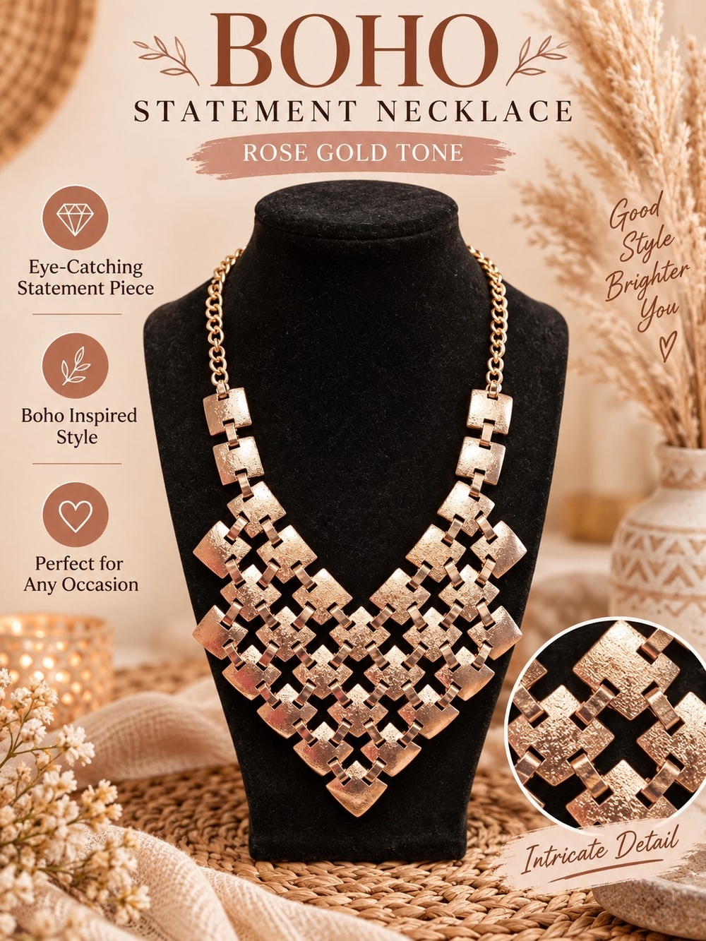Lane Bryant Rose Gold Tone Boho Statement Necklace